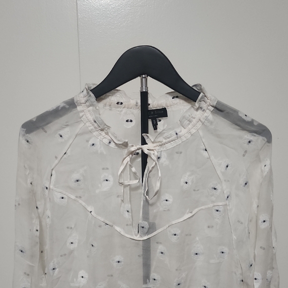 Rag & Bone Sheer Silk Blend Oversized White Floral Blouse - Picture 5 of 10
